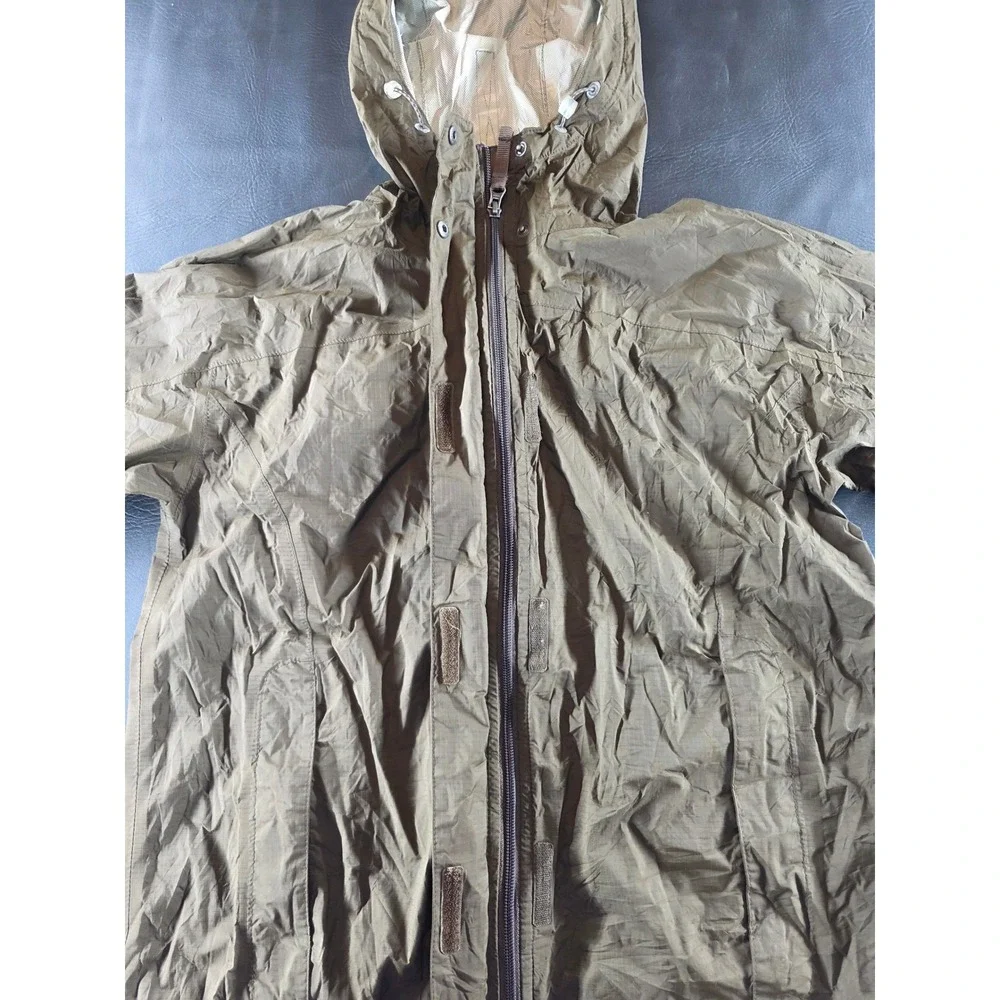 LL Bean Mens Olive Green Ripstop Nylon Hooded Rain Jacket Windbreaker 0ALB6